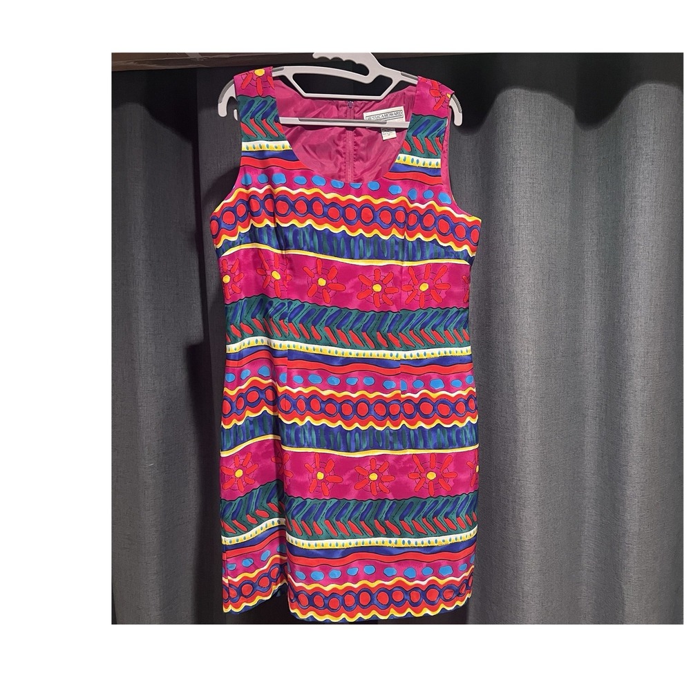 Jessica Howard Women's 14 Shift Dress Floral Tribal Sleeveless Vintage